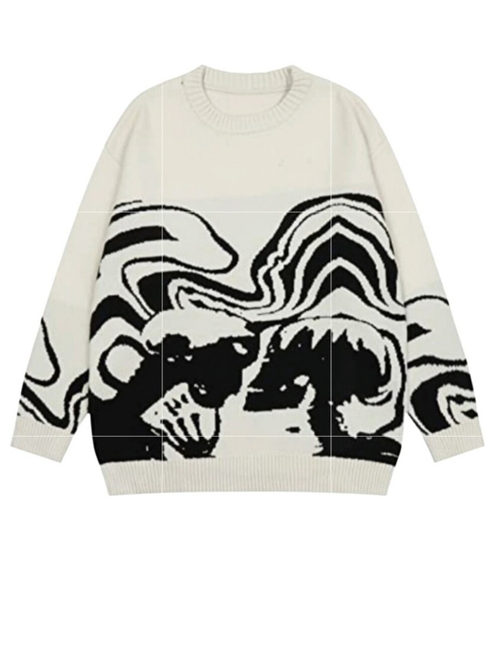 Aelfric Eden Abstract Skull Portrait Knit Sweater Black Cream Unisex